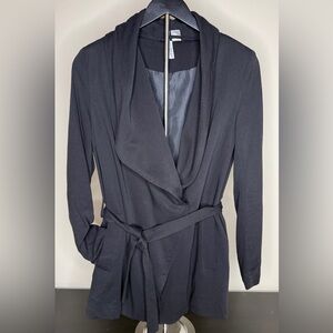 H&M Black Belted Wrap Coat with Lining, Size US 2 / EU 34